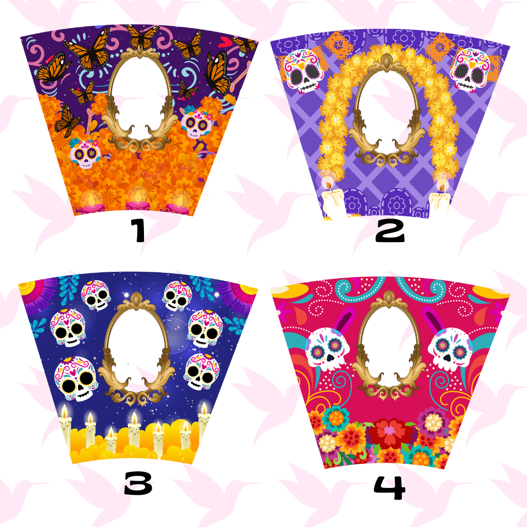 Veladoras personalizadas con foto y papel picado con nombre - combinadas (Paq. 8)