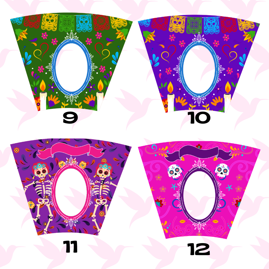 Veladoras personalizadas con foto y papel picado con nombre - combinadas (Paq. 8)