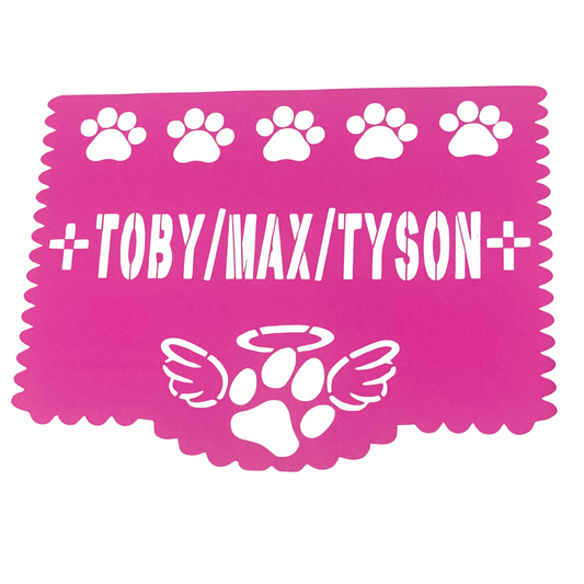 Veladoras personalizadas con foto y papel picado con nombre para mascotas (Paq. 8)