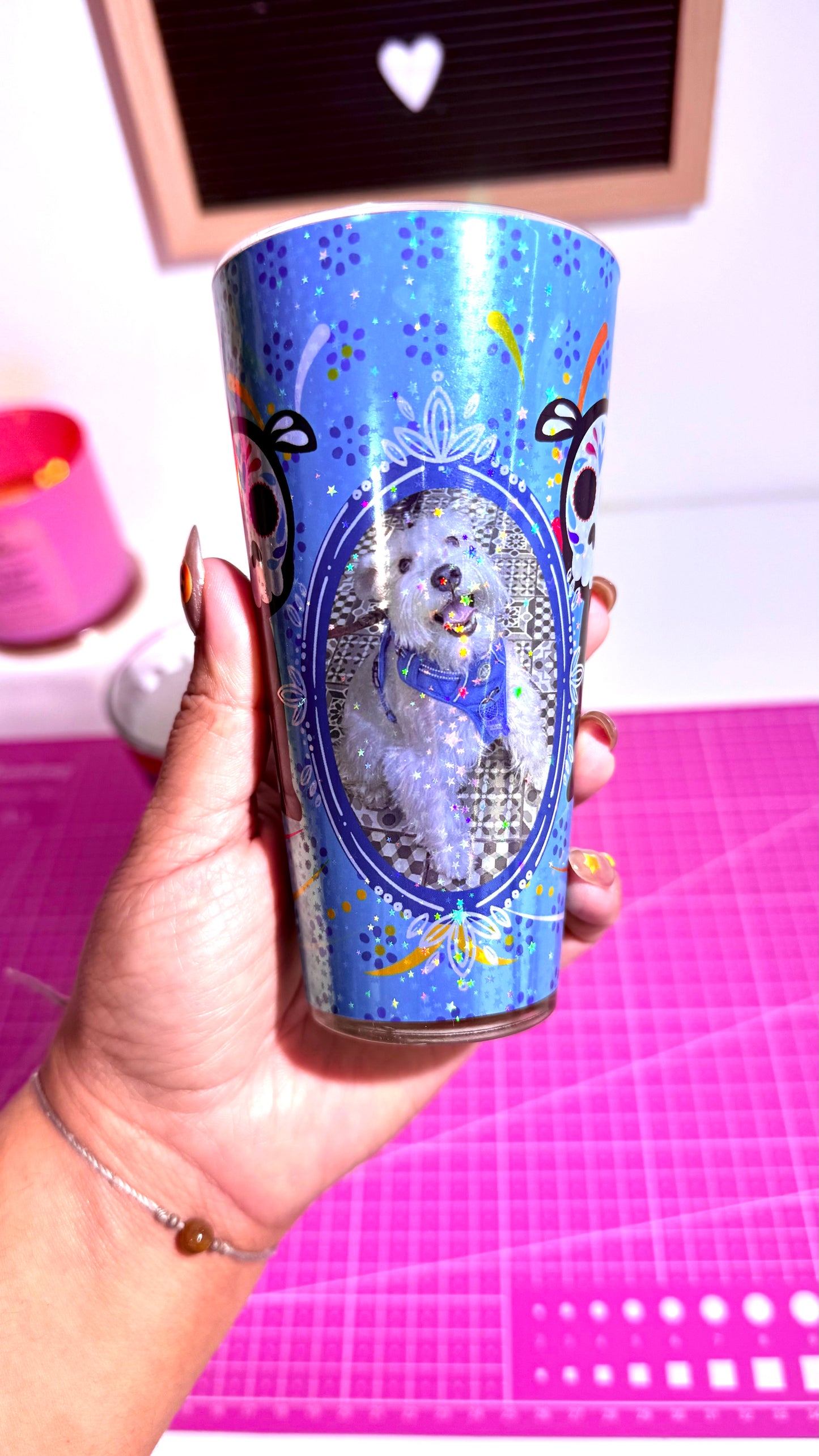 Veladoras personalizadas con foto y papel picado con nombre - combinadas (Paq. 8)