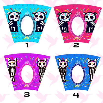 Veladoras personalizadas con foto y papel picado con nombre para mascotas (Paq. 8)