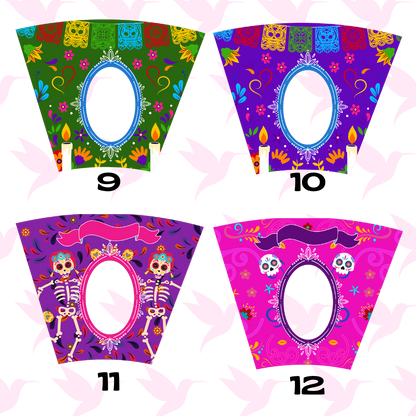 Veladoras personalizadas con foto y papel picado con nombre - combinadas  (Paq. 8)